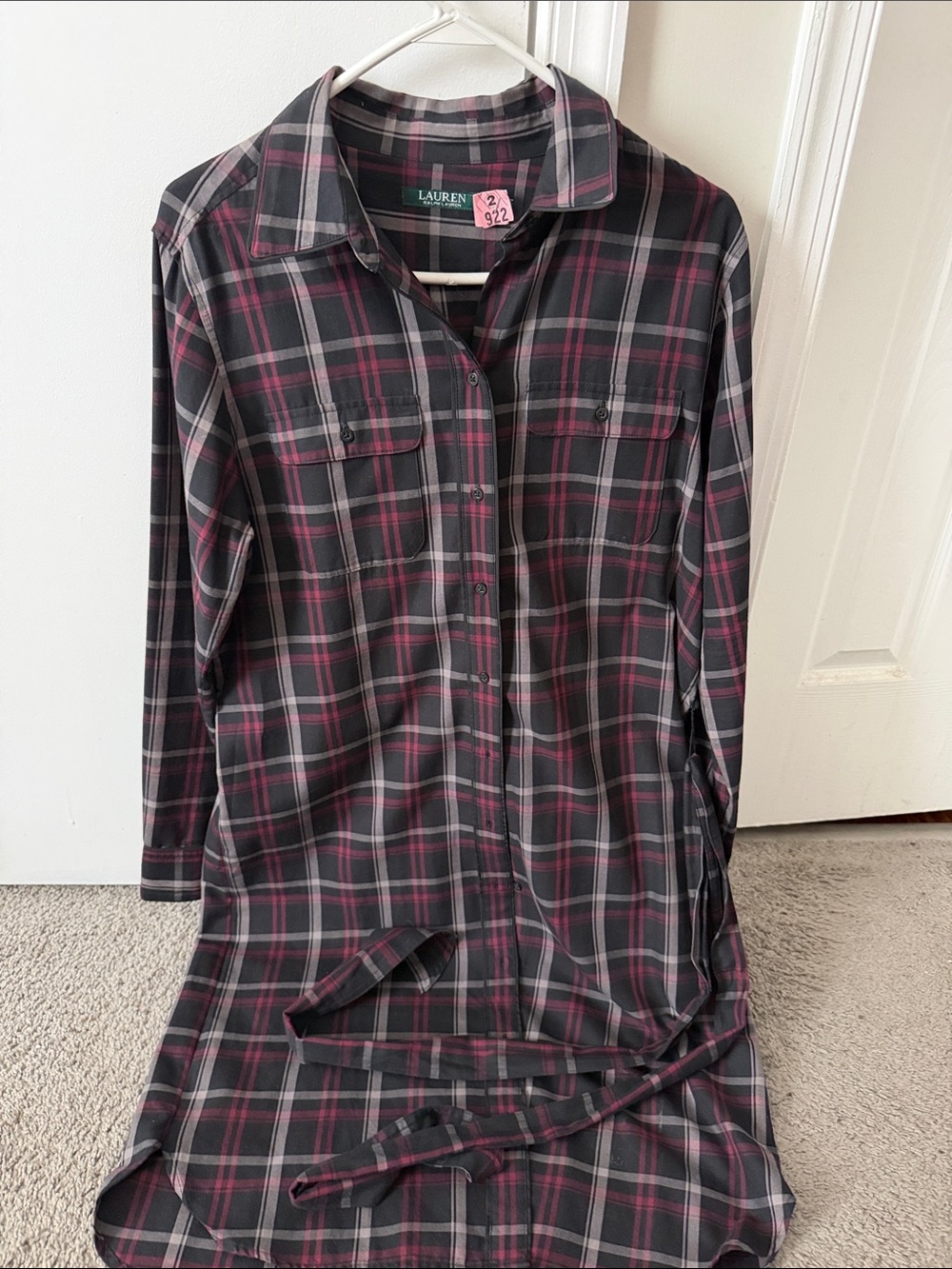Polo by Ralph Lauren Black & Pink Plaid Shirt Dress